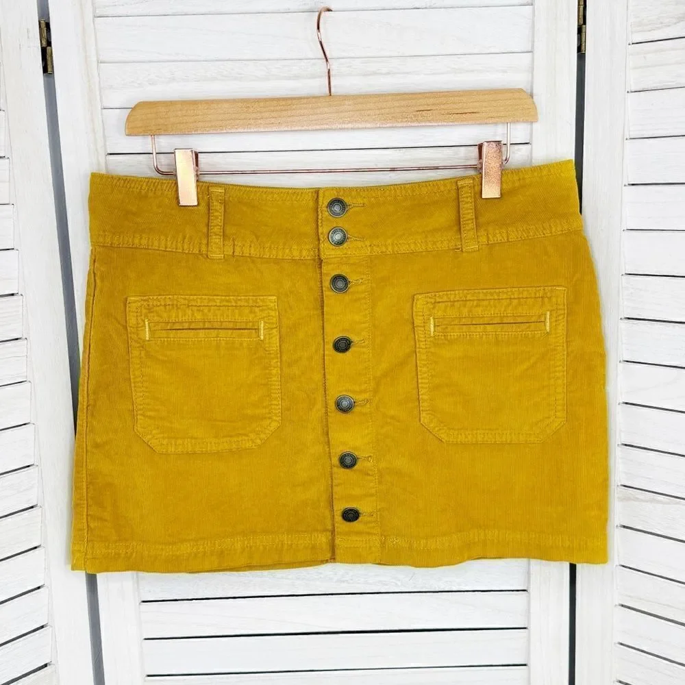 We The Free Free People Y2K Joanie Corduroy Button Up Micro Mini Skirt Yellow 29